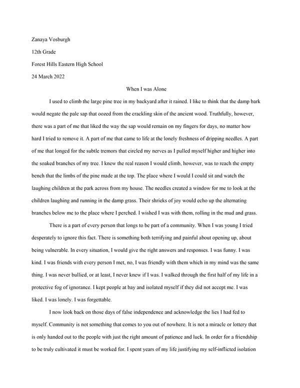 Forest Hills School Essay Contest Winner