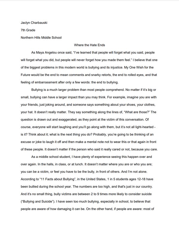 Forest Hills School Essay Contest Winner