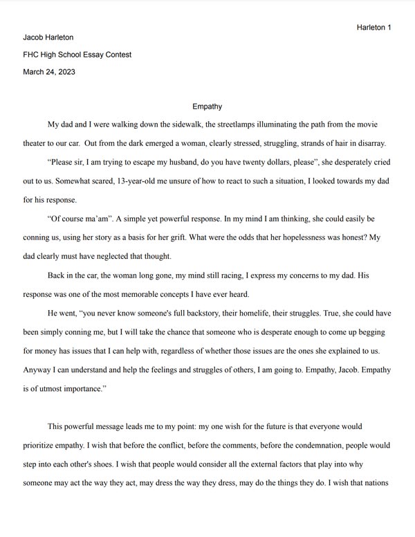 Forest Hills School Essay Contest Winner