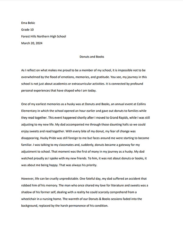 Forest Hills School Essay Contest Winner