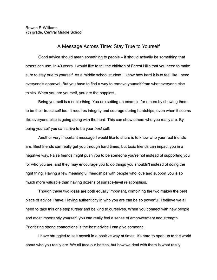 Forest Hills School Essay Contest Winner